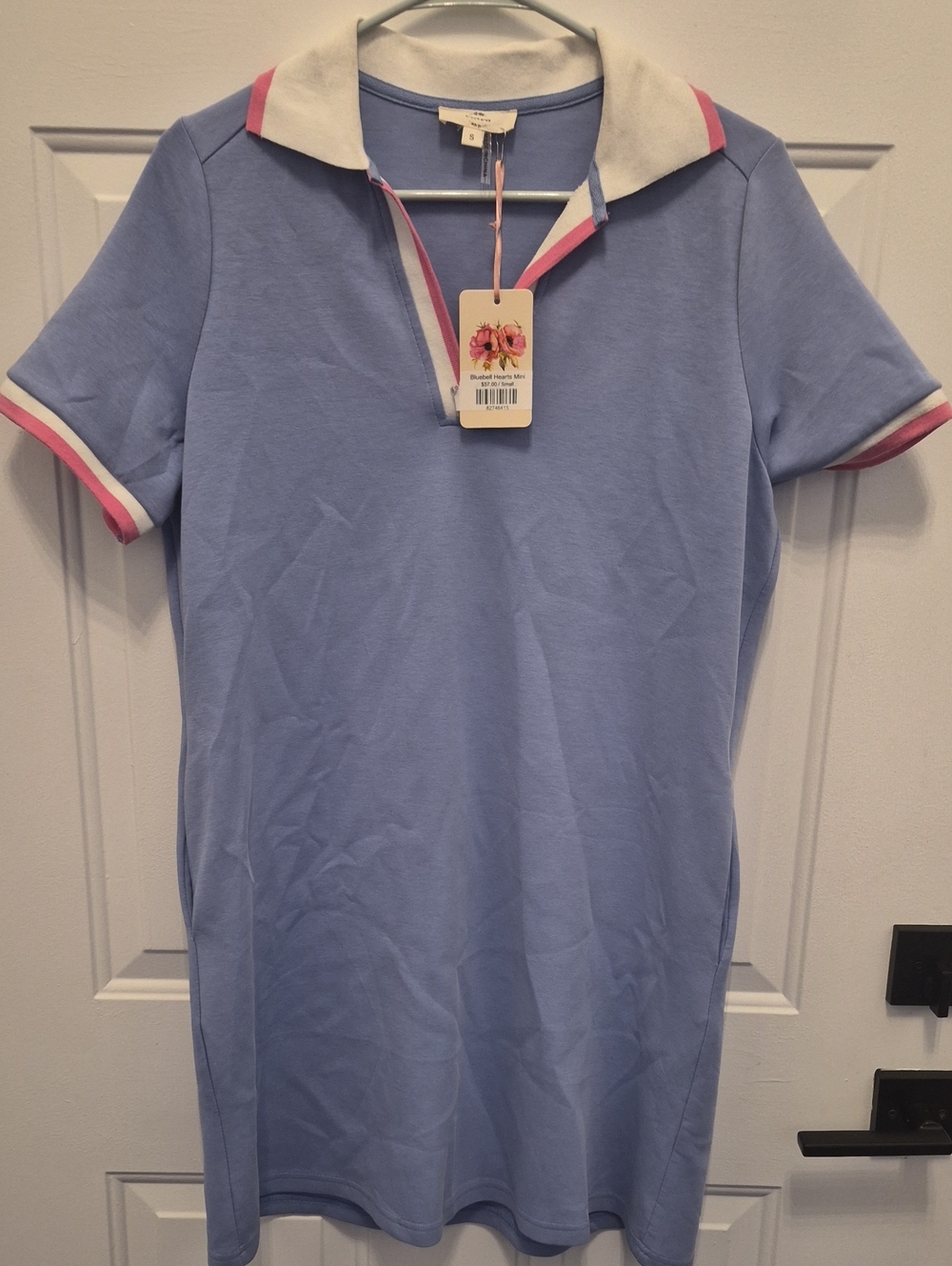 entro Light Blue Polo Dress with Pink & White Trim